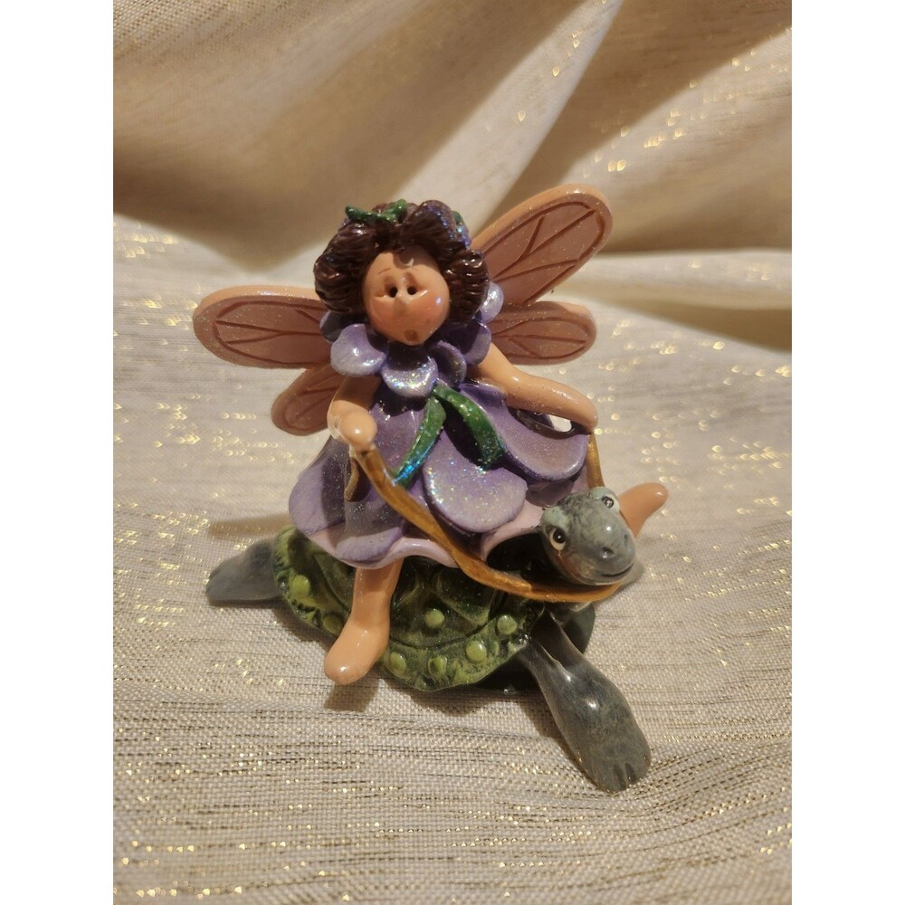 1999 Donna Little Enesco Fairy Riding Turtle 3.5-4" Whimsical Fairies